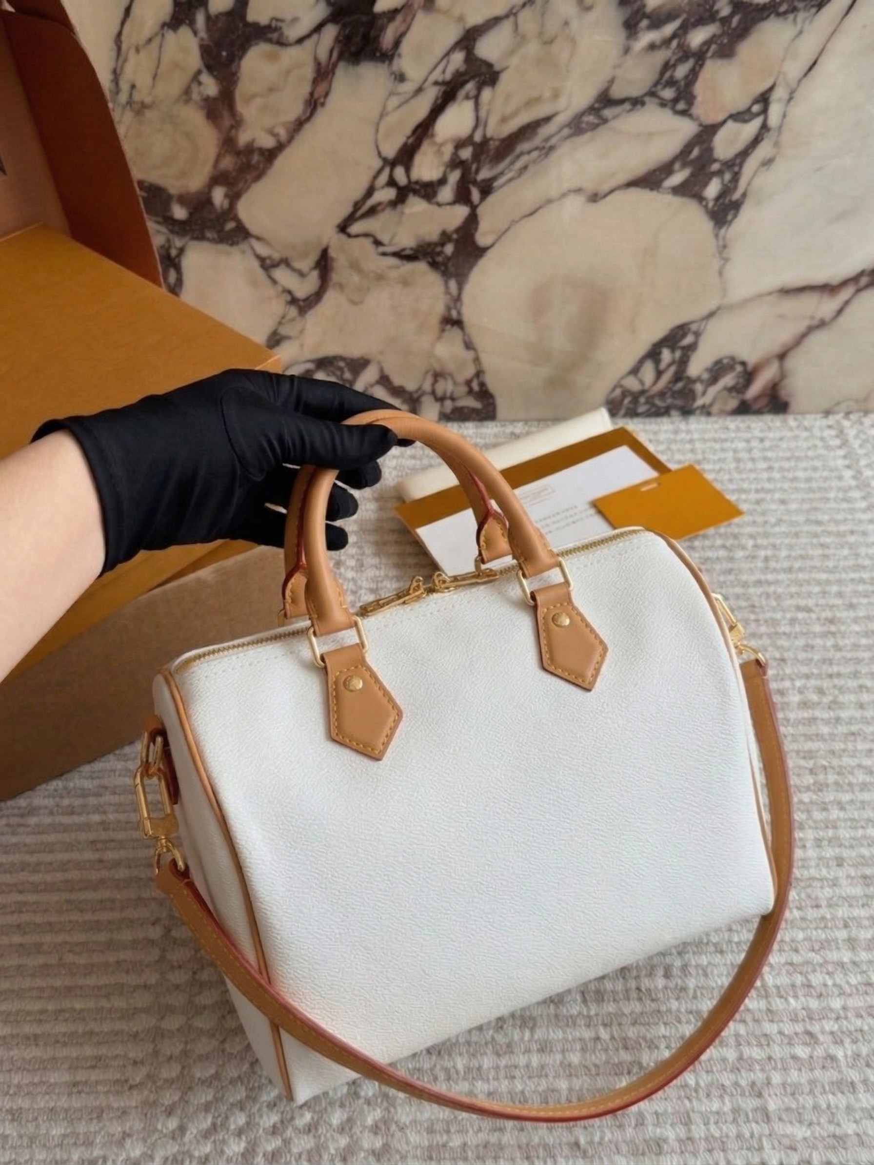 Premium Grade Womens Boston Duffle Bag Genuine Leather Classic Pattern Canvas Shoulder Bag Vintage Boston Crossbody Handbags Tote Fashion Purse Travel Bag PRPU