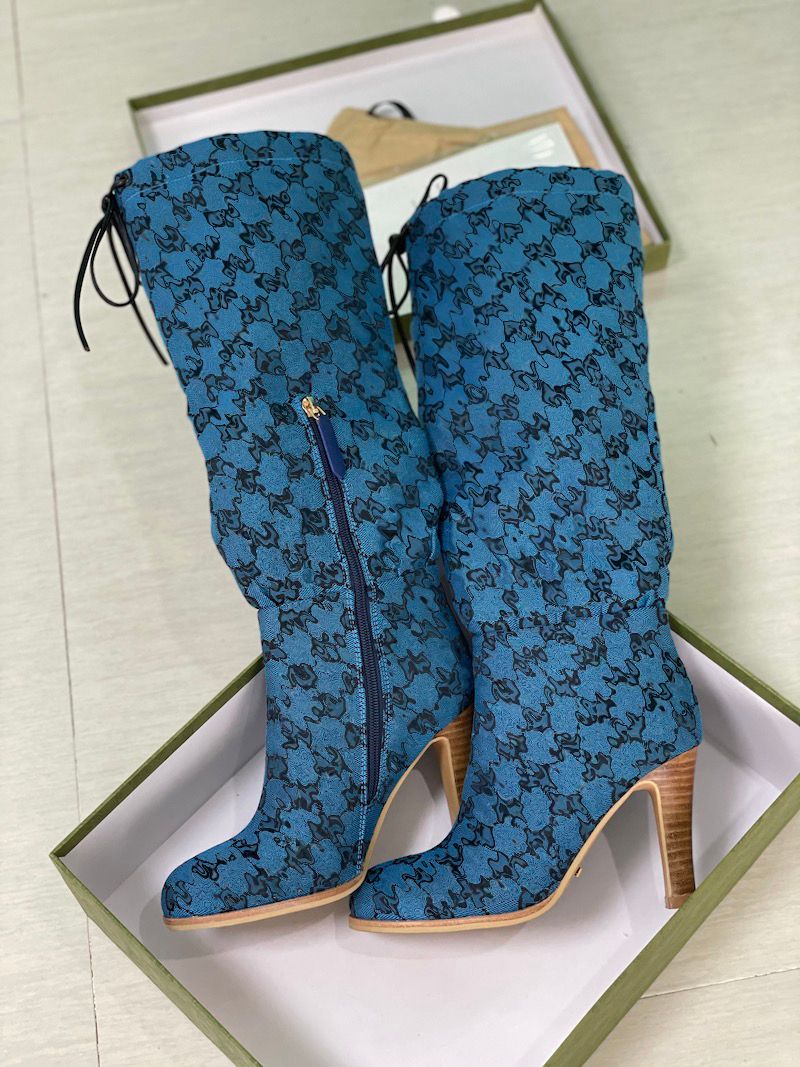 Women Over The Knee Boots Designer Boot Fashion Combat Boot Canvas Zipper Adjustable Straps Casual Shoes Stiletto Heel Ankle Boot Big Size 317 - 7 of 9