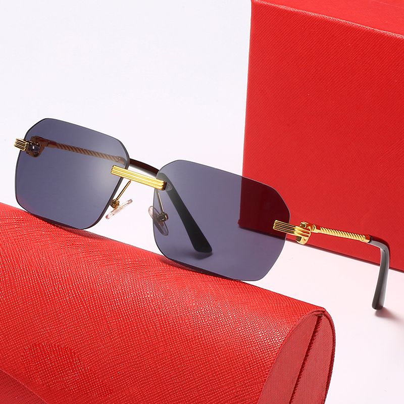 Designer Sunglasses Sports Mens Women Gold and Silver Frameless Metal Round Oval Optical Frame Black Grey Blue Transparent Lens Sun Eyewear Fashion Glasses - 8 of 9