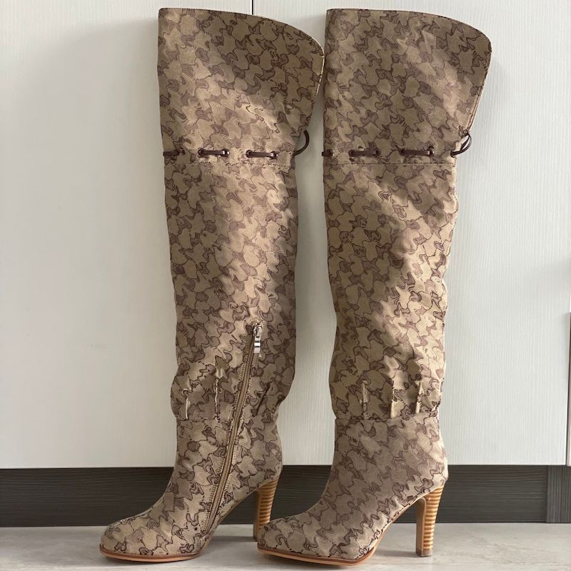 Women Over The Knee Boots Designer Boot Fashion Combat Boot Canvas Zipper Adjustable Straps Casual Shoes Stiletto Heel Ankle Boot Big Size 317 - 2 of 9