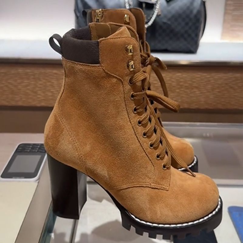 High Quality Designer Star Trail Ankle Boots Women Suede Calf Leather Platform Block Heel Lace Up Zipper Winter Combat Booties Daily Outdoor Shoes 1178 - 5 of 8