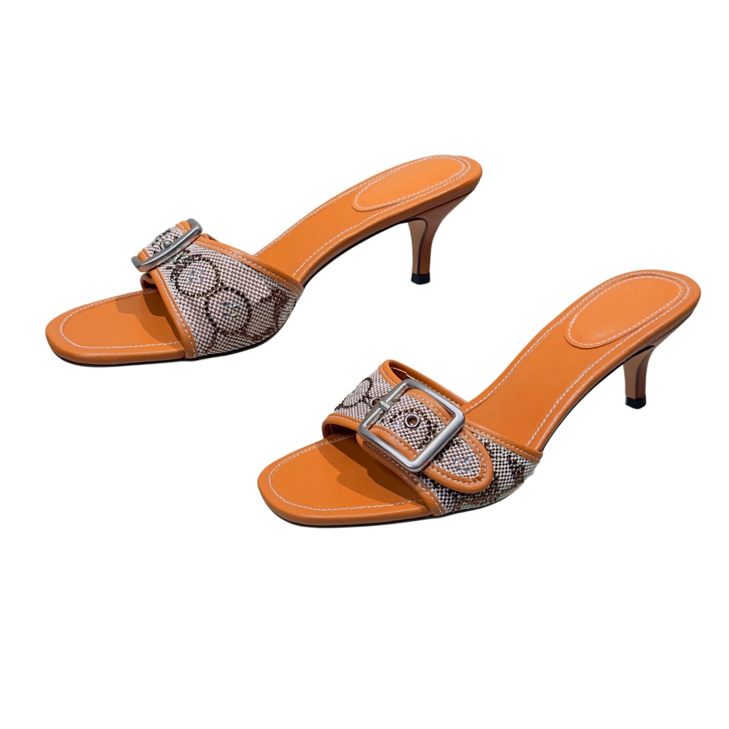 Designer Margot Sandals Women Kitten Heels C Beach Summer Luxury Denim Heel High Leather Slippers Fall Mules Pumps Cute Lady Low Heeled Size 35-42 - 7 of 8