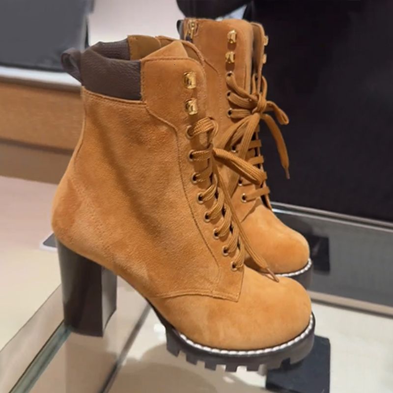 2026 Designer Star Trail Ankle Boots Martin Desert Boot High Heels Boots Women Leather Boots Vintage Print Jacquard Textile Fashion Platform Suede Boot Shoes 013 - 2 of 8
