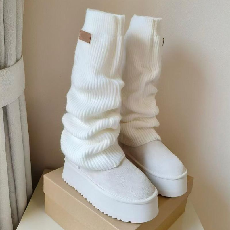 Classic Mini Dipper Boots Wool Over The Knee Boots Womens Puffer Boot Winter Sock Boots Wool Platform Boots Warm Wear Stretch Seam 960 - 4 of 8