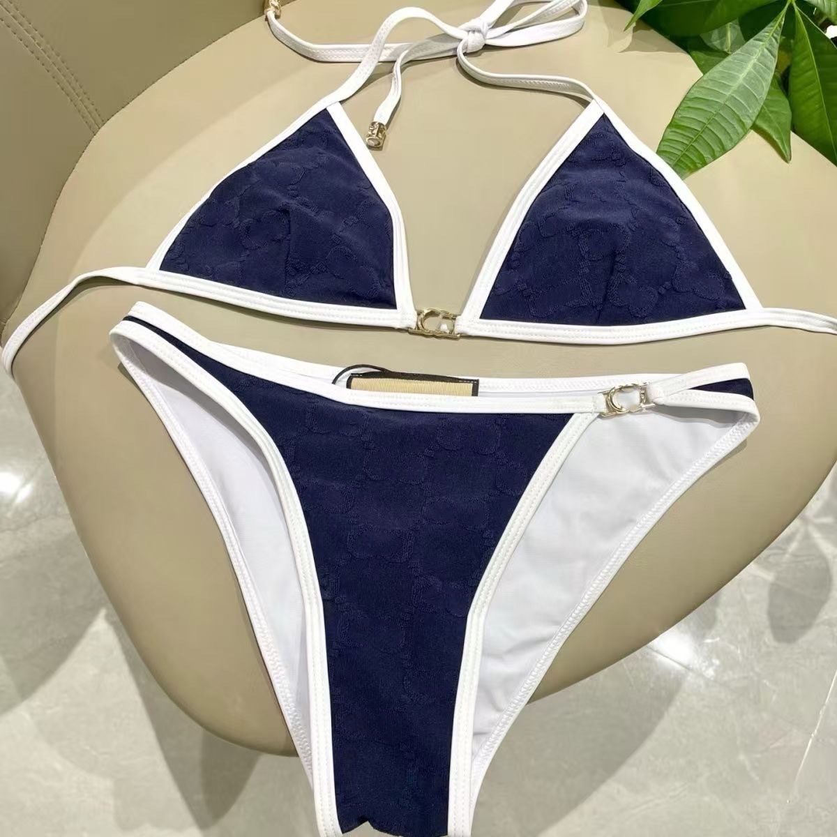 Designer Women's Bikini Swimwear Full Rhinestone Letter Swimsuit Summer Beach Vacation Luxury One Piece Swim suit Womens Sexy Slim Bikini Set - 6 of 8