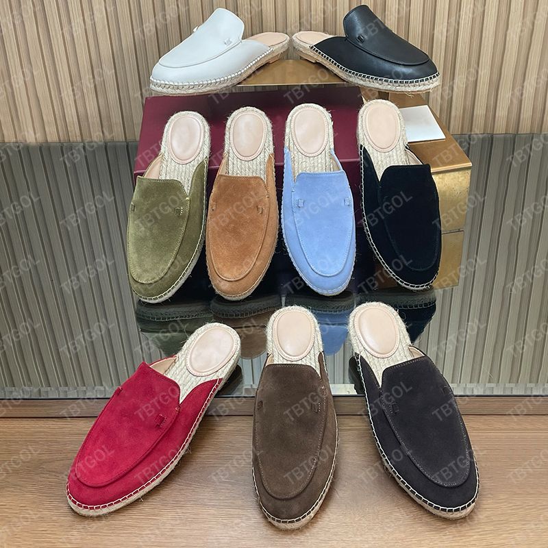 Trendy Women Loafer Slides Espadrille Mules Straw Woven Suede Leather Designer Casual Shoes 1034 - 6 of 8