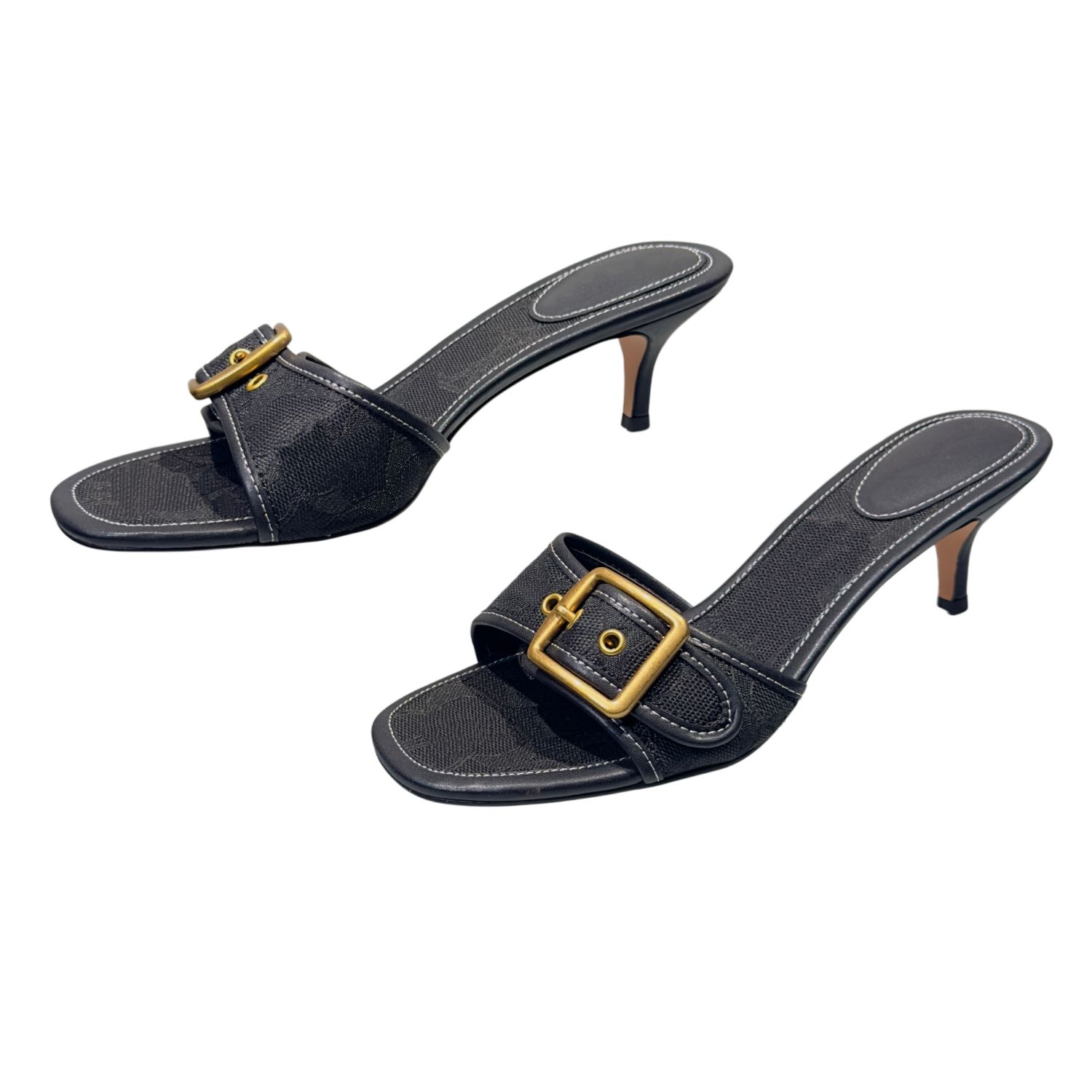 Designer Margot Sandals Women Kitten Heels C Beach Summer Luxury Denim Heel High Leather Slippers Fall Mules Pumps Cute Lady Low Heeled Size 35-42 - 3 of 8