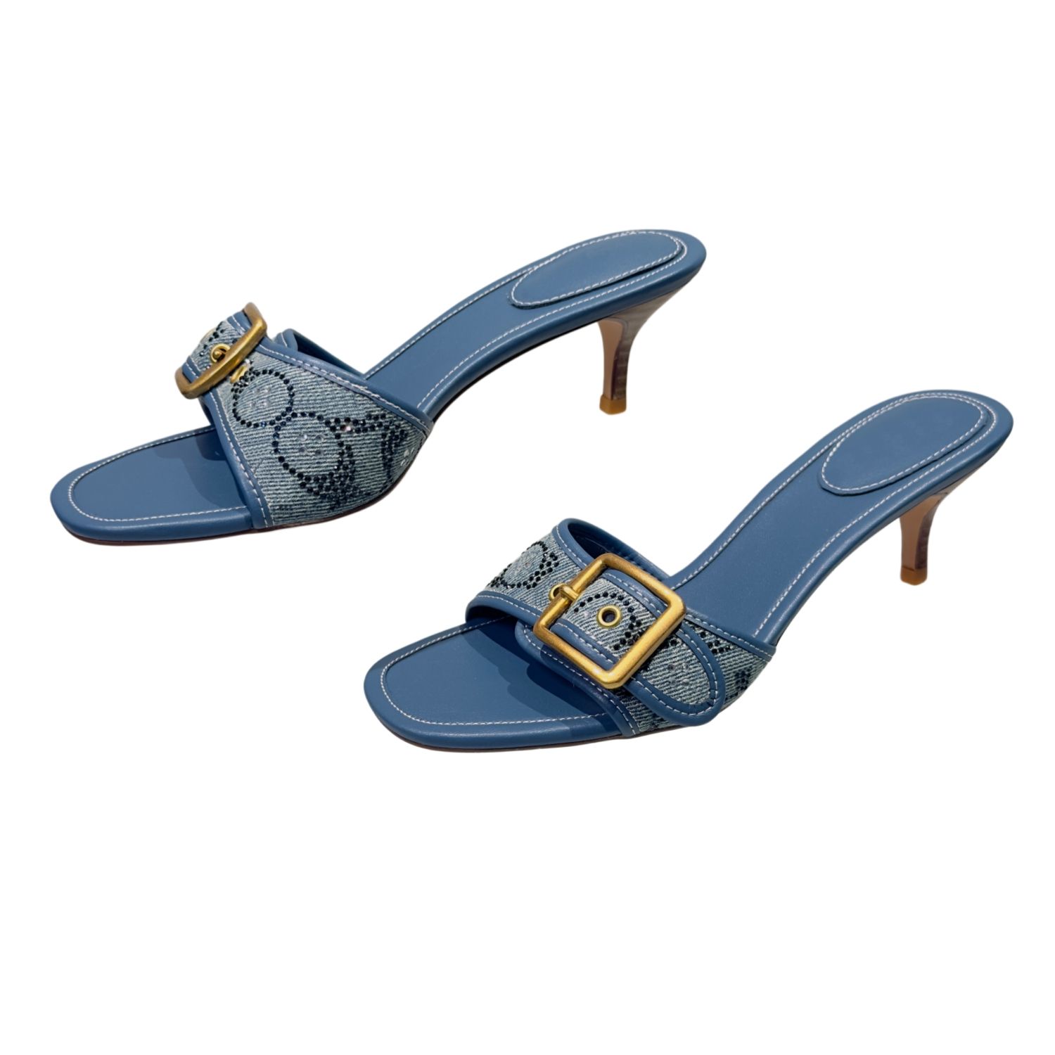 Designer Margot Sandals Women Kitten Heels C Beach Summer Luxury Denim Heel High Leather Slippers Fall Mules Pumps Cute Lady Low Heeled Size 35-42 - 4 of 8