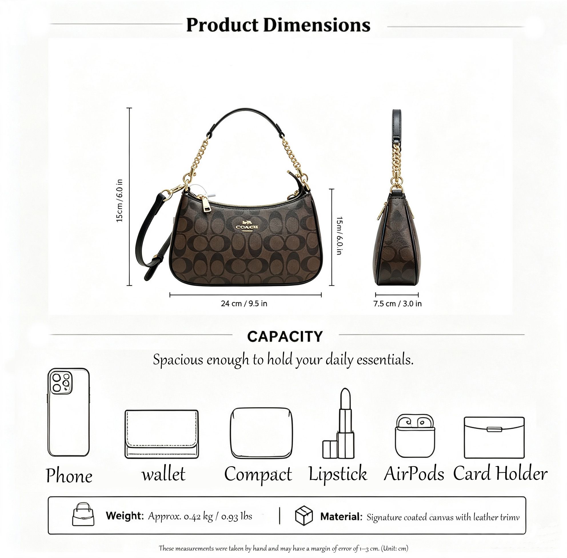 1:1 Correct Emblem teri shoulder bag Designer Handbag New Styles Metal Chain Underarm Bag Tabby Luxury Handbag High-Quality Classic Women's Leather Crossbody Bag - 7 of 8
