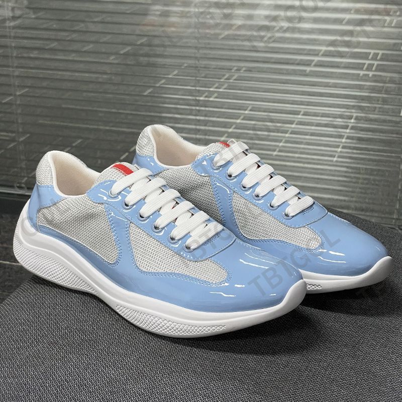Luxury Sport Shoes Designer Men Americas Cup Yachting Sneakers Runner Flat Trainers Casual Shoes Patent Leather Black Blue Mesh Lace-Up Outdoor Shoes NO53 - 8 of 9