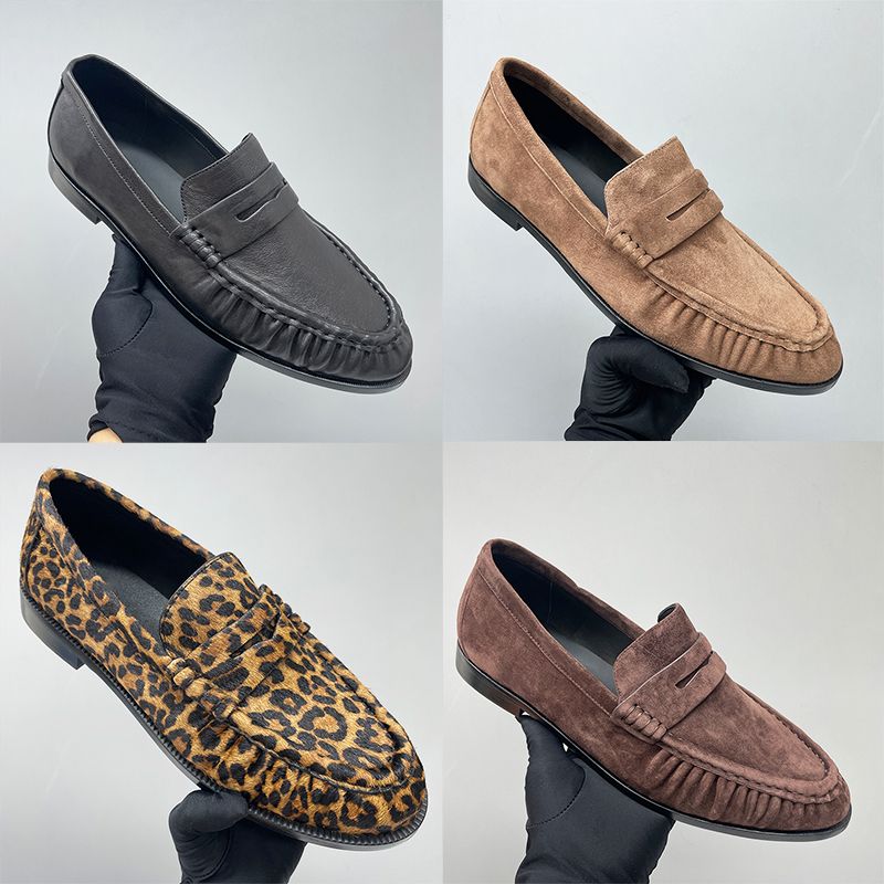 Top Designer Pleated Penny Loafers For Men Women EU47 Genuine Leather Le Loafer Mules Slippers Creased Suede Flat Shoes Slip On Dress Shoes 1137 - 1 of 8