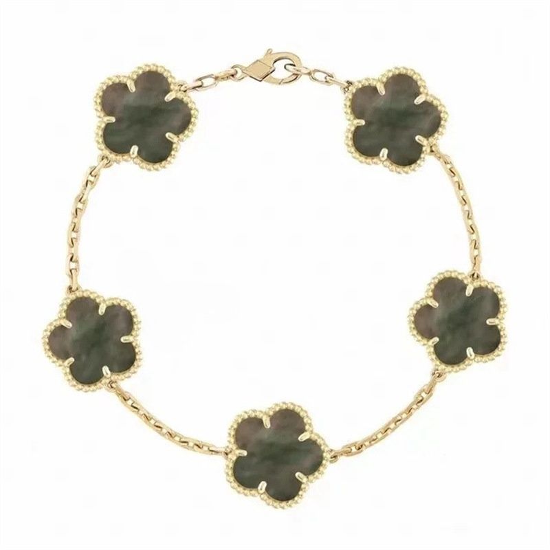 have 5 flower bracelet designer jewelry women bangle classic wedding gift white mother-of-pearl diamond bracelet fashion charm 18K gold plated 4 leaf clover bracelet - 9 of 9