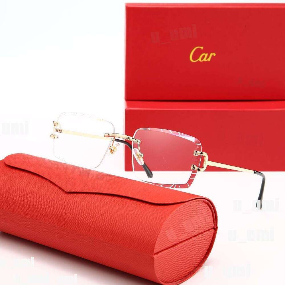 Luxury Designer Sunglasses Panthere Santos Rimless Metal Frame Titanium Gold Tone Leopard Claw Detail UV400 Protection Fashion Eyewear For Men Women With Box - 6 of 9