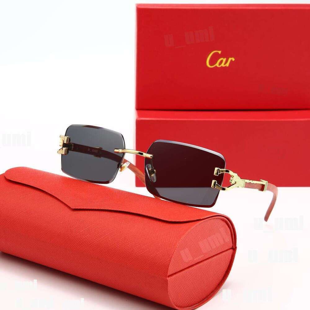 Luxury Designer Sunglasses Panthere Santos Rimless Metal Frame Titanium Gold Tone Leopard Claw Detail UV400 Protection Fashion Eyewear For Men Women With Box - 8 of 9