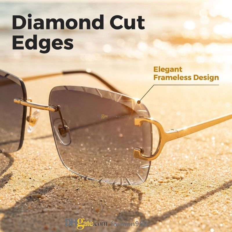With Box Luxury Men Sunglasses for Women Designer 7234 Diamond Cut Lenses Gold Frame Square Buffalo Sun Glasses UV400 Outdoor Driving Shades 3-7 Days Fast Delivery - 3 of 9