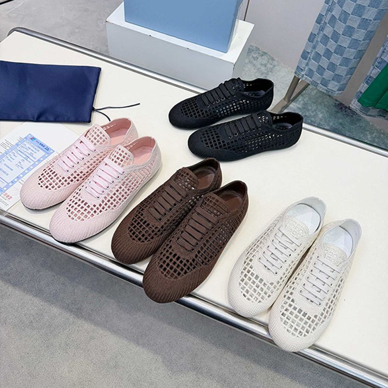 2026 Designer Crochet Knit Hollow Out Ballerina Flats Women Woven Mesh Mary Jane Shoes Triangle Breathable Adjustable Ankle Strap Casual Flat Pumps 1138 - 8 of 8