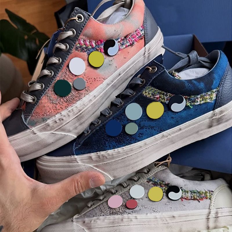 Designer Men Women Vintage Distressed Canvas Trainers Luxury Pearl Side Stripe Sneakers Multi Material Spliced Lace Up Walking Shoes 1083 - 6 of 9