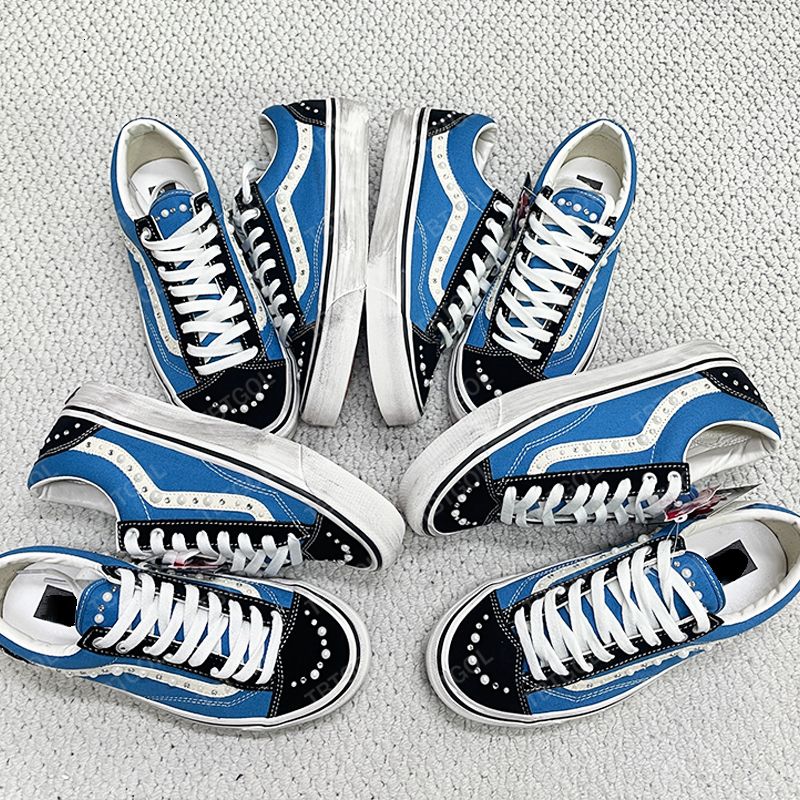 Designer Men Women Vintage Distressed Canvas Trainers Luxury Pearl Side Stripe Sneakers Multi Material Spliced Lace Up Walking Shoes 1083 - 7 of 9