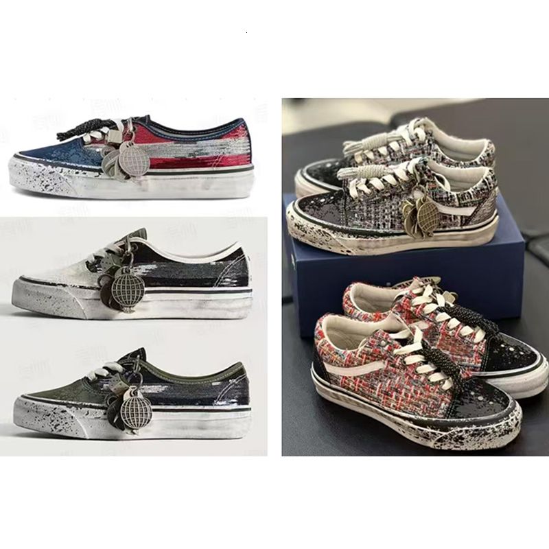 Designer Men Women Vintage Distressed Canvas Trainers Luxury Pearl Side Stripe Sneakers Multi Material Spliced Lace Up Walking Shoes 1083 - 5 of 9