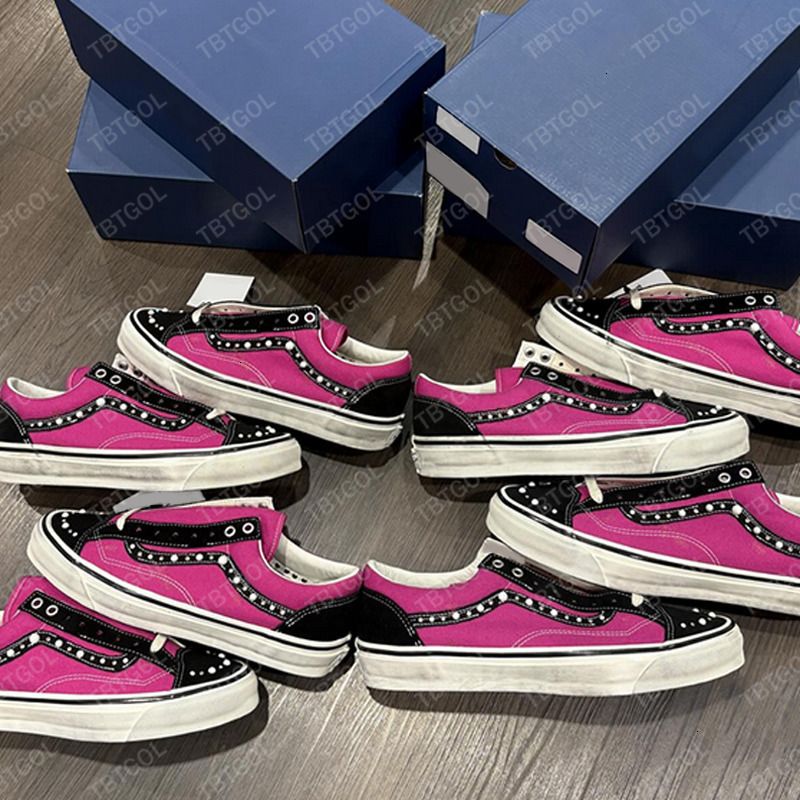 Pink Blue Eu45 New Luxury Canvas Walking Shoes Sneakers For Men Women Pearl Trainers Vintage Sports Casual Shoes Lace-Up Shoe 1083 - 4 of 8
