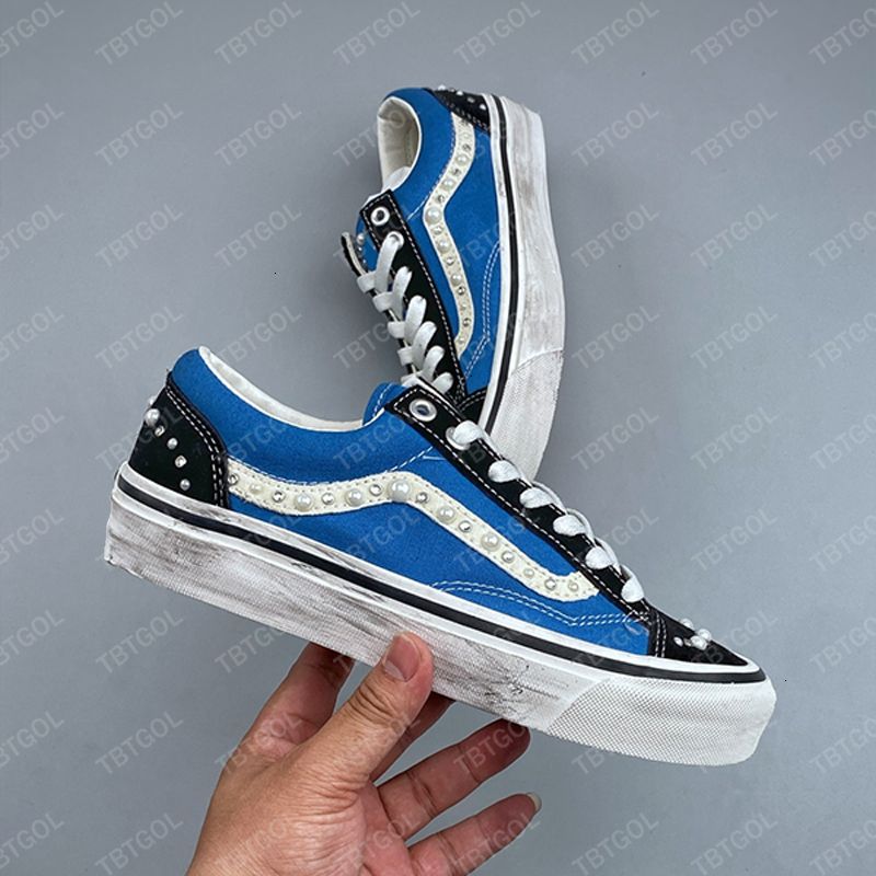 Pink Blue Eu45 New Luxury Canvas Walking Shoes Sneakers For Men Women Pearl Trainers Vintage Sports Casual Shoes Lace-Up Shoe 1083 - 5 of 8