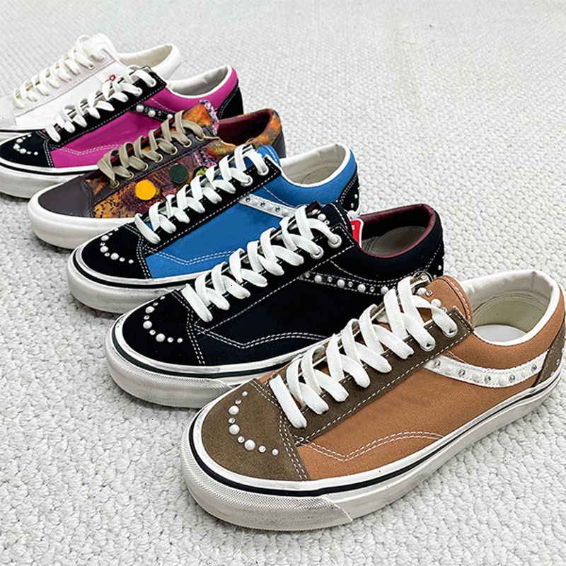 Free Shipping Designer Classic Pearlized Canvas Shoes Men Sneakers Women Old Skools Shoes Pearl Retro Skate Flats Scarpe Plate-forme Trainers Casual Shoes 1083 - 7 of 9