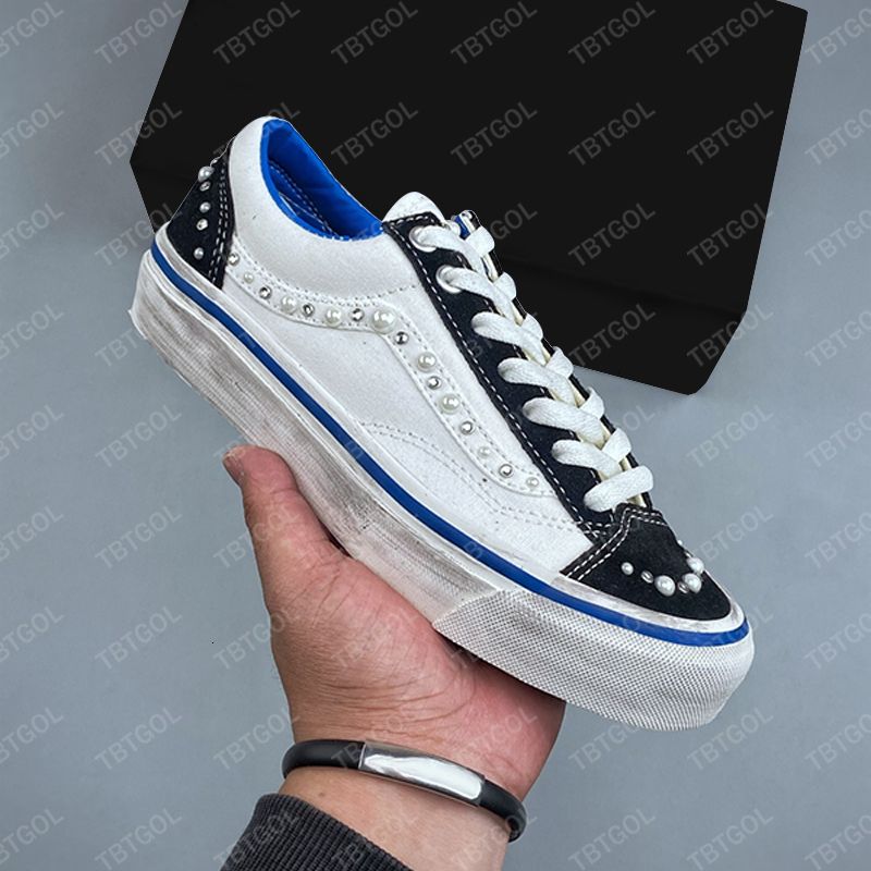 Pink Blue Eu45 New Luxury Canvas Walking Shoes Sneakers For Men Women Pearl Trainers Vintage Sports Casual Shoes Lace-Up Shoe 1083 - 7 of 8
