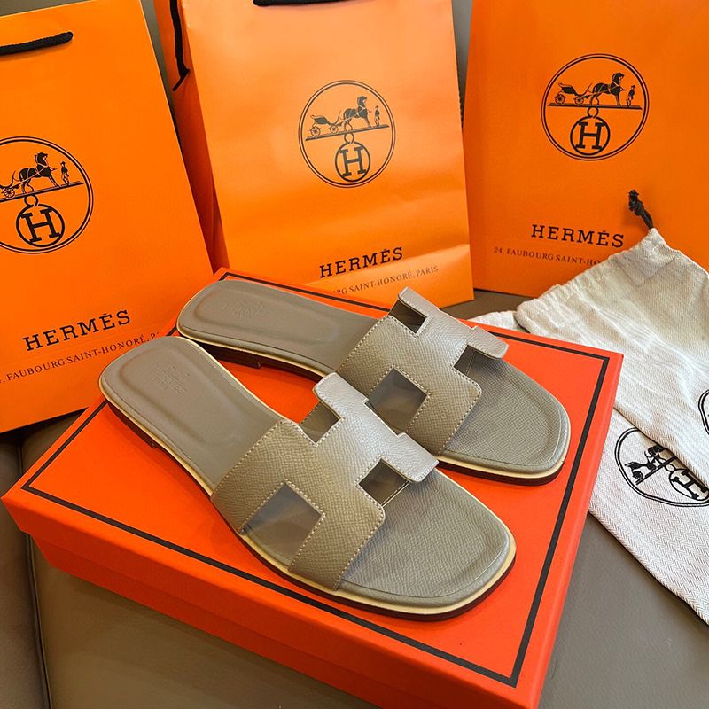 Hermes oran sandals free shipping with box claquette slippers for women designer white pink brown black red luxury flat sandals leather outdoor beach flip flops - 5 of 8