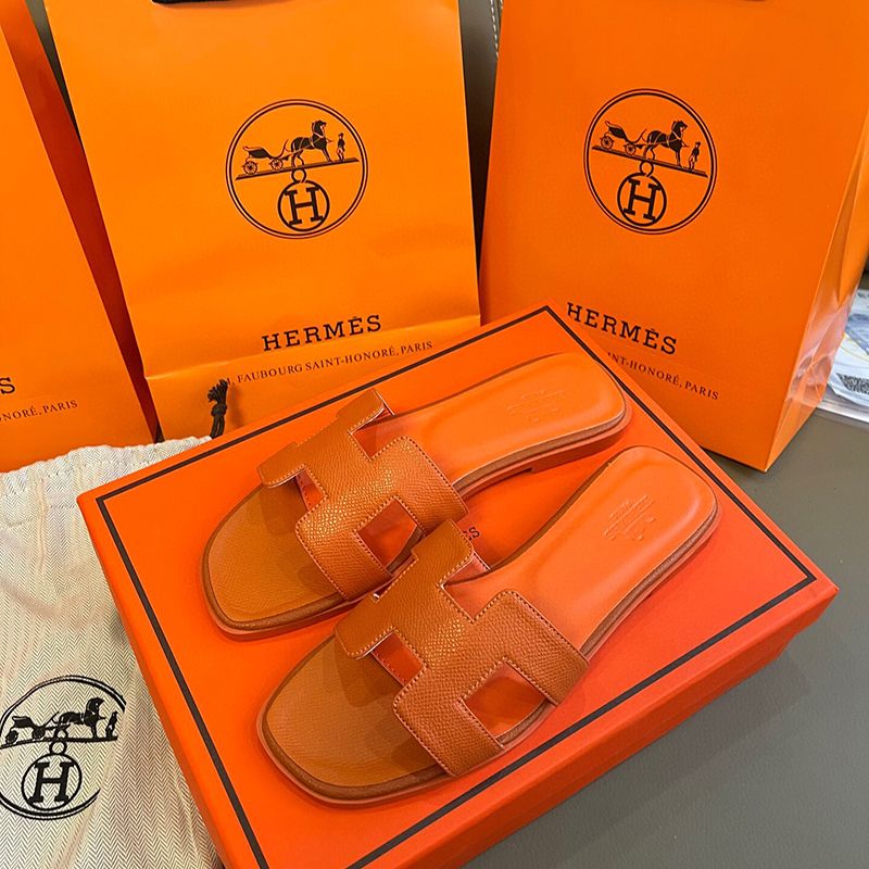 Hermes oran sandals free shipping with box claquette slippers for women designer white pink brown black red luxury flat sandals leather outdoor beach flip flops - 7 of 8