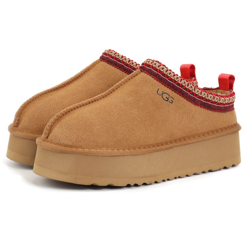 UGG Women's Tazz Platform Slippers Suede Curly Shearling Tribal Stitch Trim Slip On Warm Fur Lined Indoor Outdoor Winter Mule Slides Multiple colors - 7 of 8