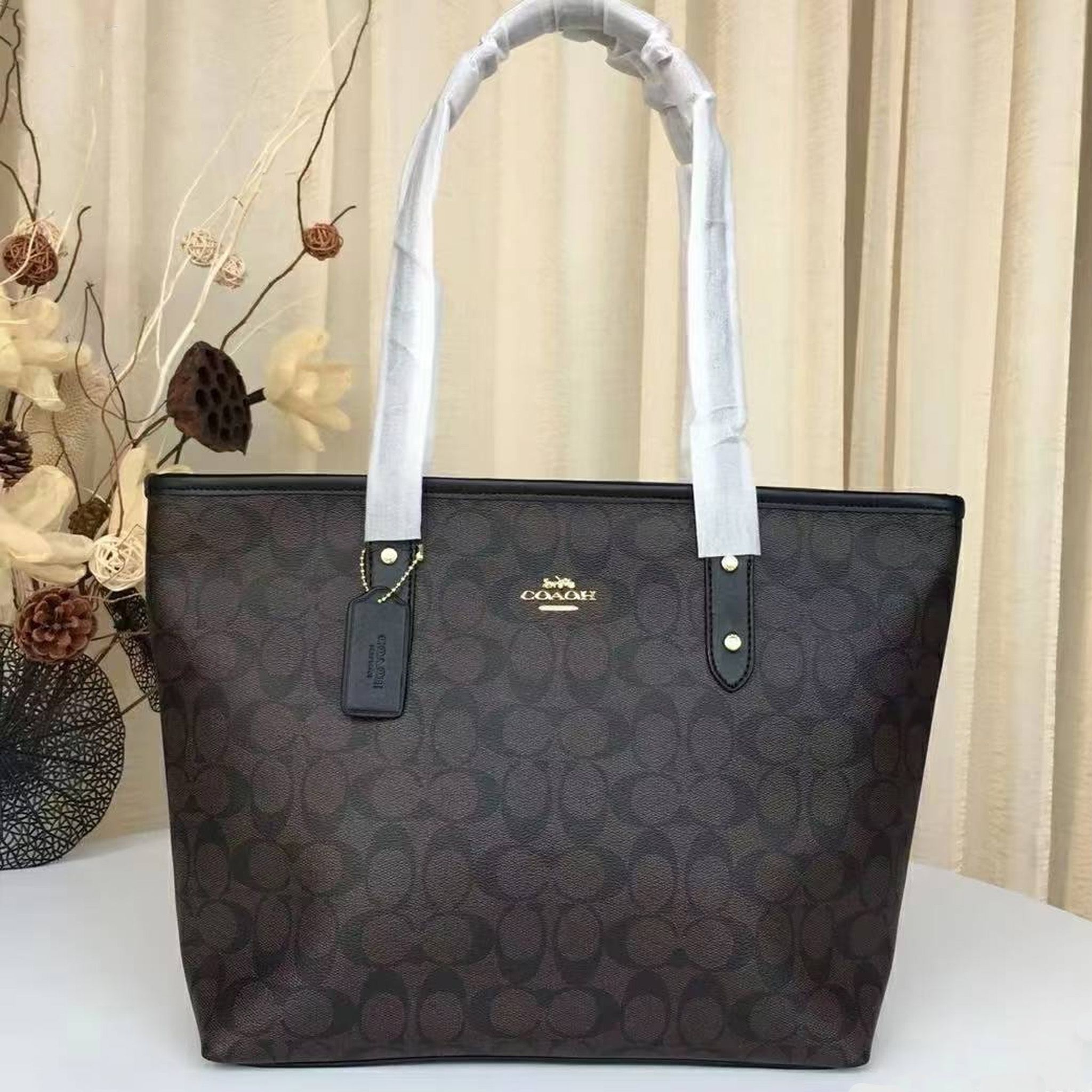 Designer Bag Shoulder Bag Handbag City tote bag Classic Brown and Black Monogram Bag Classic coated monogram canvas Smooth leather trim Bag Best Selling Commuter Bag - 2 of 8