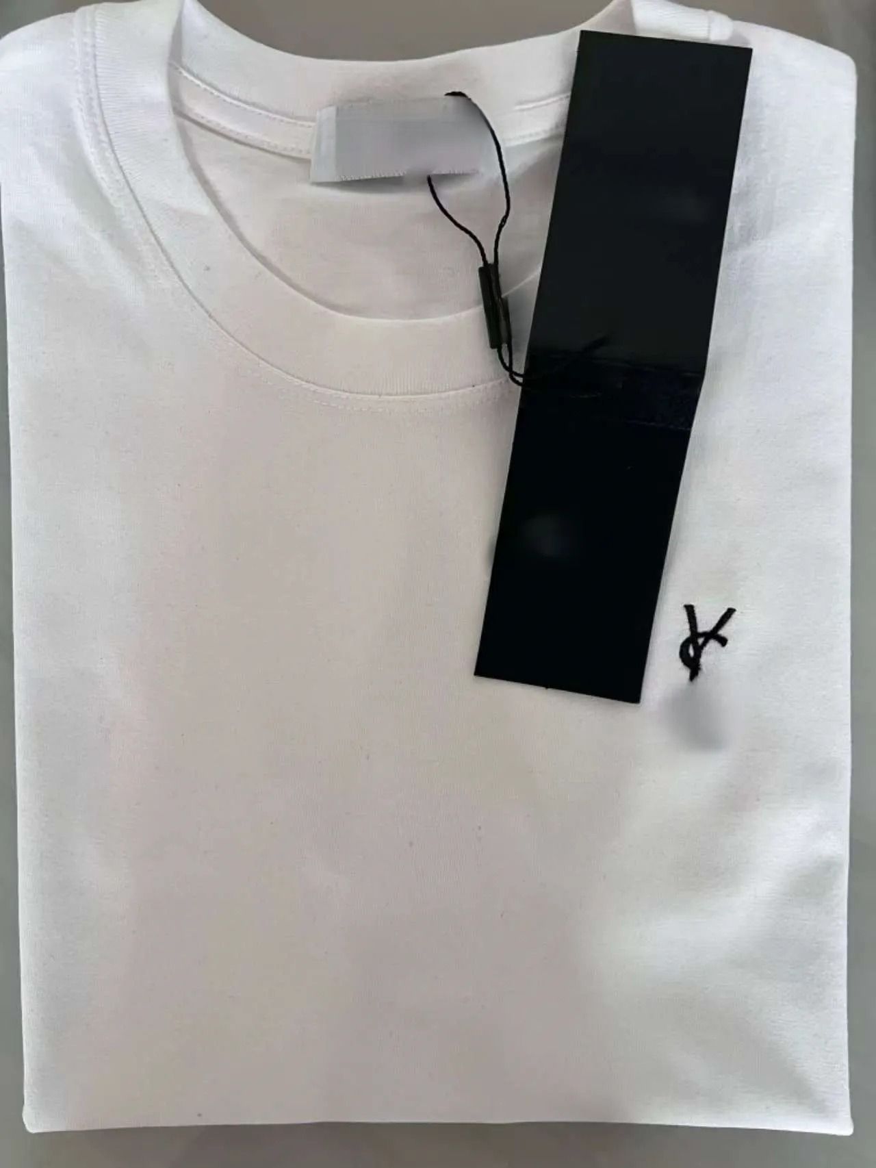 Embroidery Chest Logo Cotton T-shirt Unisex Crew Neck Loose Casual Basic Tee - 6 of 8
