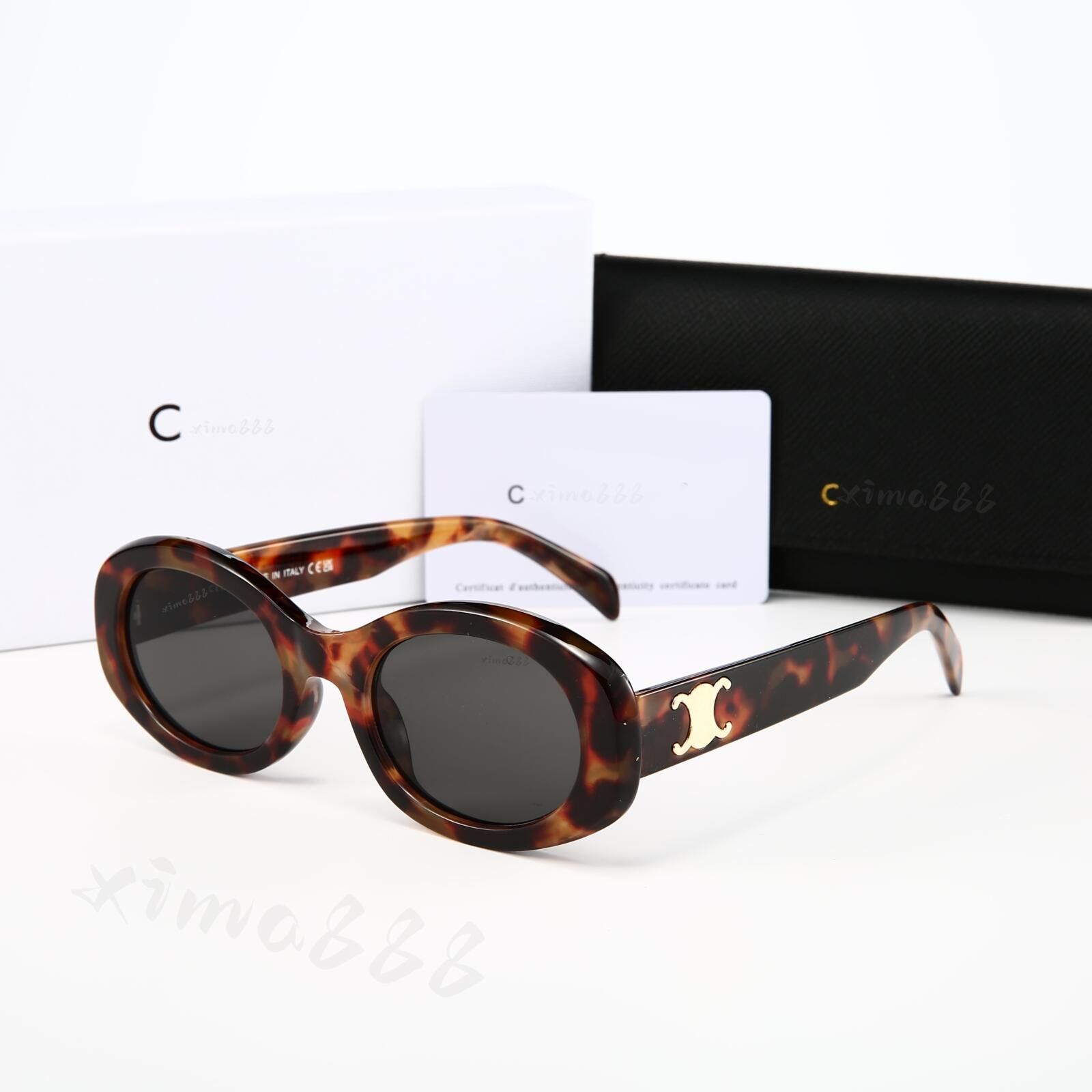 Designer Sunglasses Black Acetate Frame Dark Gray Lens Sunglasses For Women UV400 Nylon Lenses Polished Metal Luxury Sunglasses Oval Cat Eye Glasses - 4 of 9