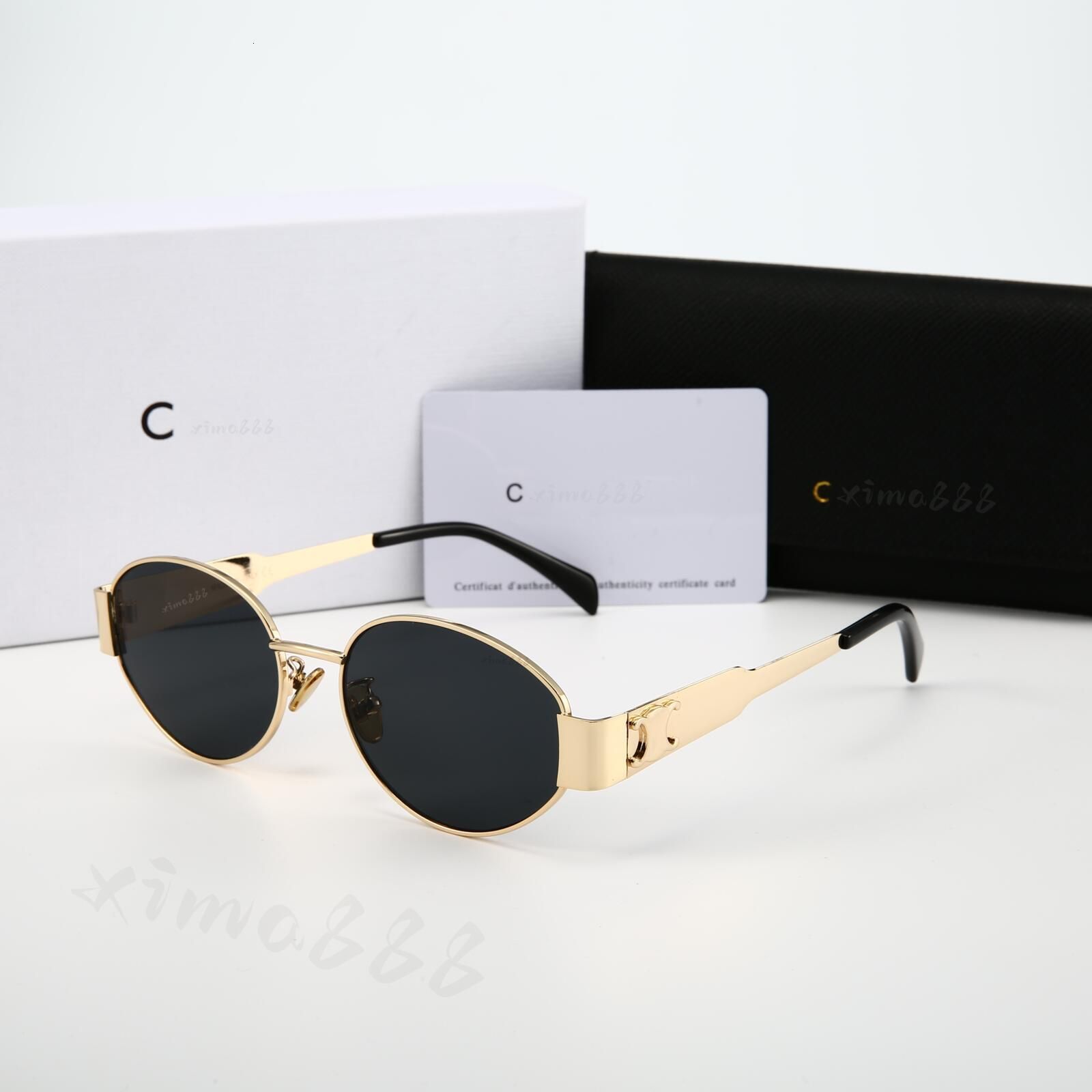 Designer Sunglasses Black Acetate Frame Dark Gray Lens Sunglasses For Women UV400 Nylon Lenses Polished Metal Luxury Sunglasses Oval Cat Eye Glasses - 8 of 9
