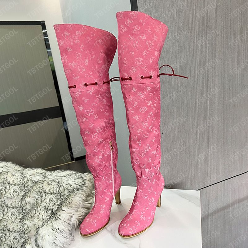 Women Over The Knee Boots Designer Boot Fashion Combat Boot Canvas Zipper Adjustable Straps Casual Shoes Stiletto Heel Ankle Boot Big Size 317 - 8 of 9