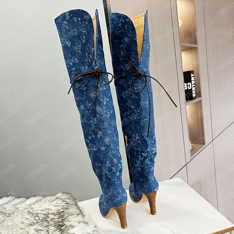 Women Over The Knee Boots Designer Boot Fashion Combat Boot Canvas Zipper Adjustable Straps Casual Shoes Stiletto Heel Ankle Boot Big Size 317 - 4 of 9