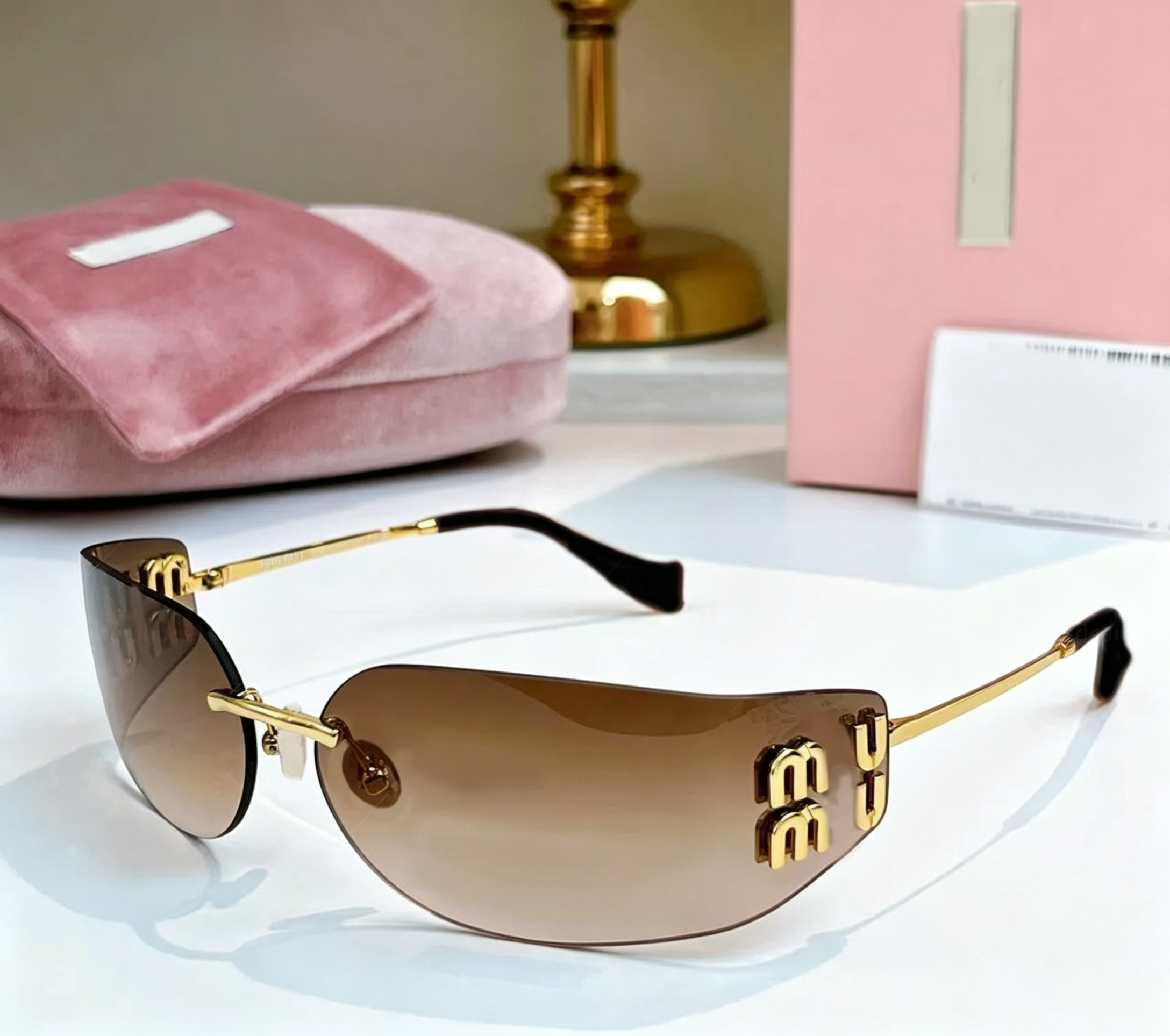 luxury designer sunglasses cat eye oval mirror rimless optical glasses uv400 protection anti glare acetate metal frame vintage sun glasses with box - 3 of 9