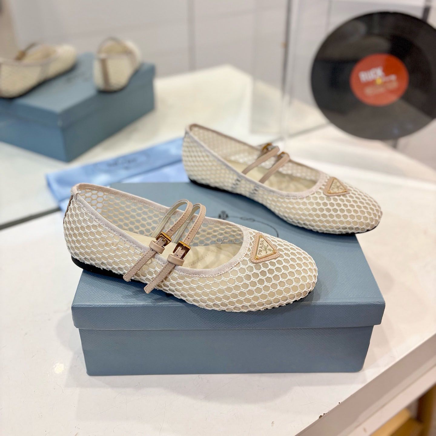 mesh ballet flats designer Classic Mary Jane Shoes Coarse Heel Flat Heel Woven Mesh Metal Buckle Women Dance Casual Ballet Shoes jane Shoes - 8 of 8