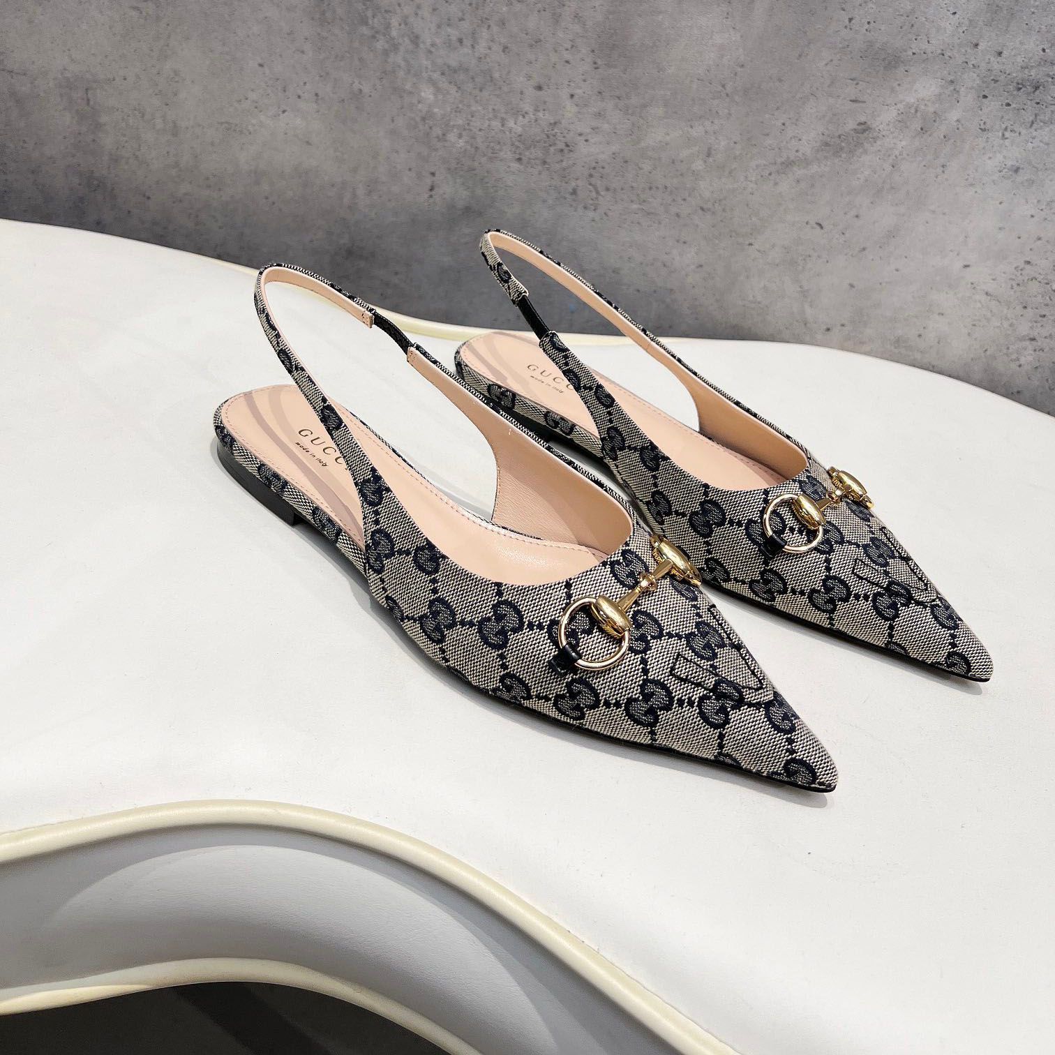 Horsebit Women Canvas Slingback Ballet Flats Metal Horsebit Decor Pointed Toe Back Strap heels Sandals Footwear for Office Dating Wedding Party dress shoes - 2 of 8