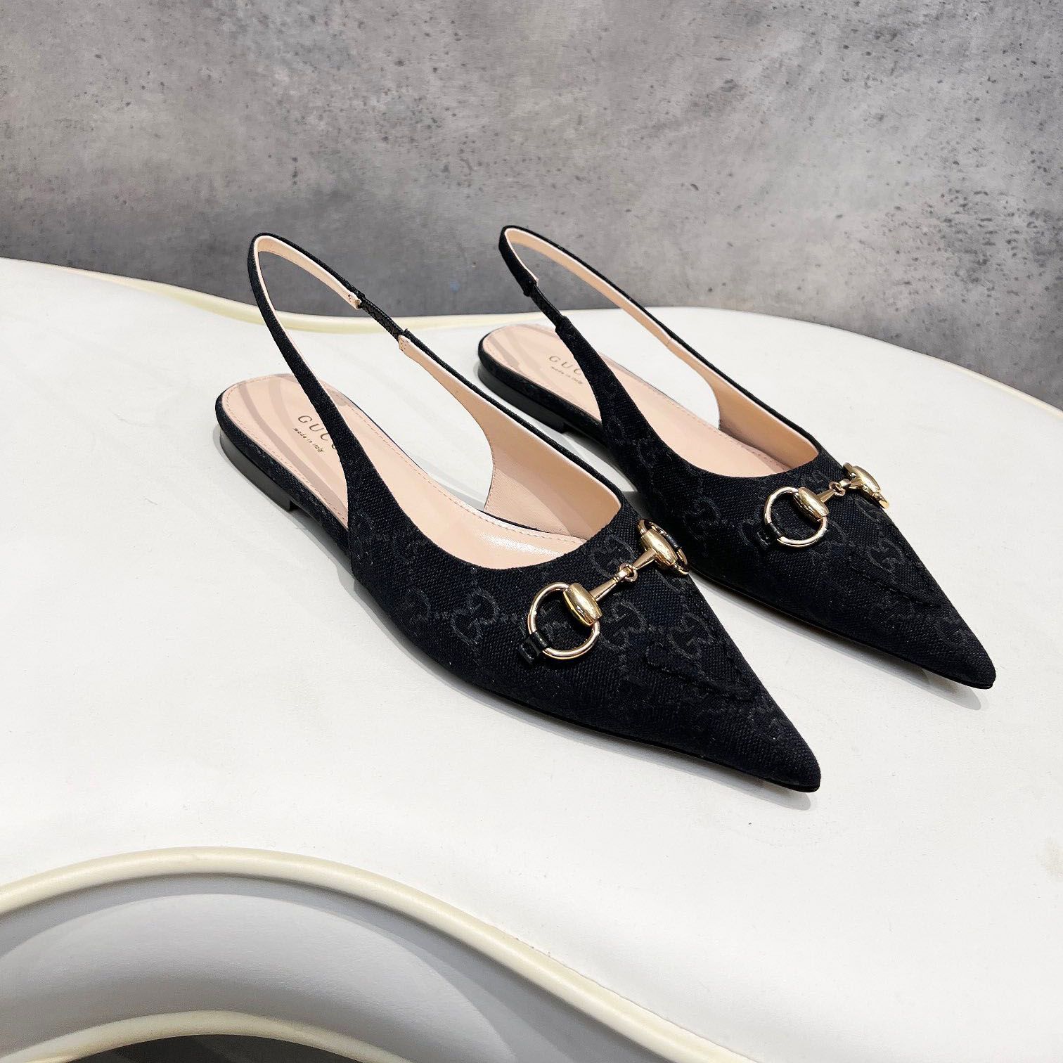 Horsebit Women Canvas Slingback Ballet Flats Metal Horsebit Decor Pointed Toe Back Strap heels Sandals Footwear for Office Dating Wedding Party dress shoes - 4 of 8