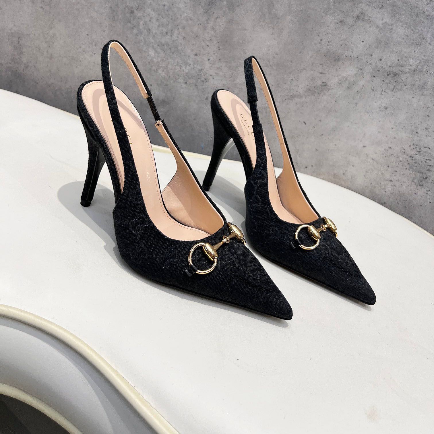 Horsebit Women Canvas Slingback Ballet Flats Metal Horsebit Decor Pointed Toe Back Strap heels Sandals Footwear for Office Dating Wedding Party dress shoes - 7 of 8
