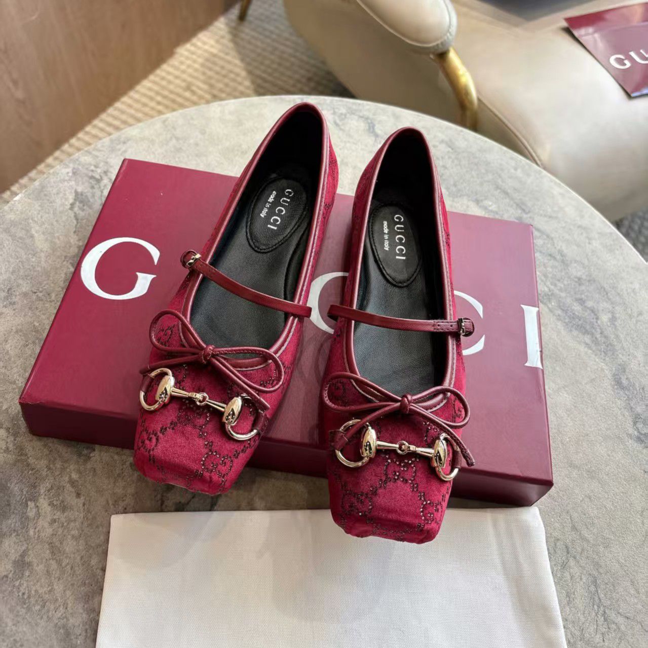 Horsebit Ballet Flat Shoes Designer Shoes Women Dress Fashion Luxury Suede Leather Stin Canvas Pig Nose Square Headbow Mary Jane Shoes - 5 of 8