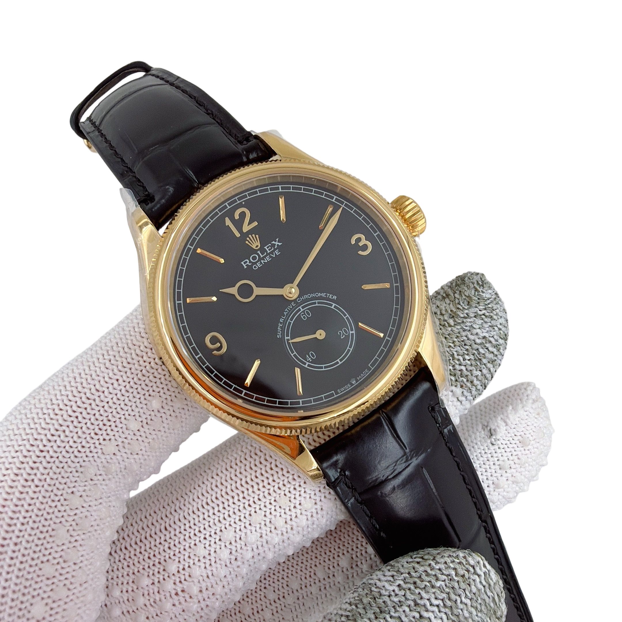 U1 Rolex Cellini Perpetual 1908 Ice Blue 39MM Sapphire Glass Upgraded Strap Automatic Stainless Steel Watch Bezel Men's Watch Case New - 7 of 8