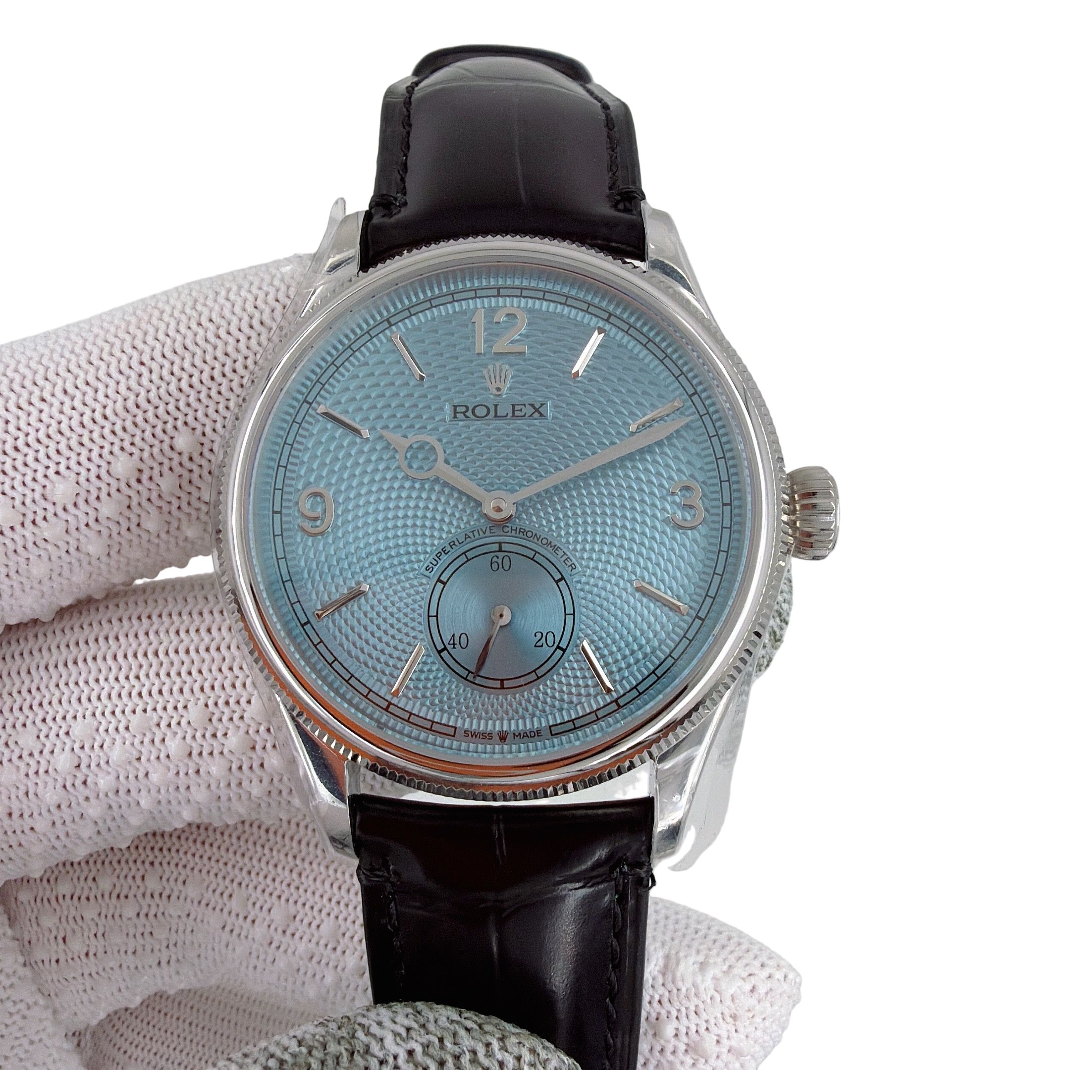 U1 Rolex Cellini Perpetual 1908 Ice Blue 39MM Sapphire Glass Upgraded Strap Automatic Stainless Steel Watch Bezel Men's Watch Case New - 6 of 8