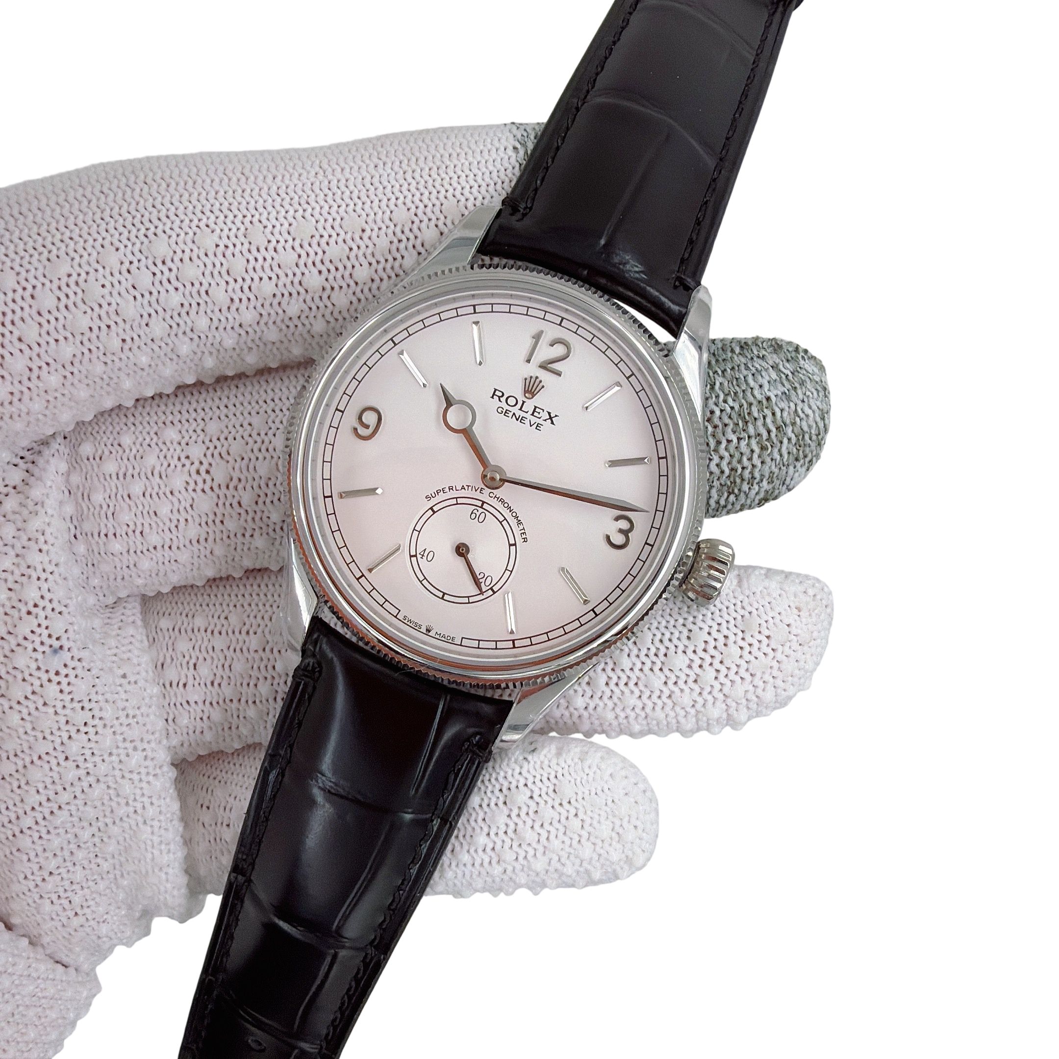 U1 Rolex Cellini Perpetual 1908 Ice Blue 39MM Sapphire Glass Upgraded Strap Automatic Stainless Steel Watch Bezel Men's Watch Case New - 3 of 8