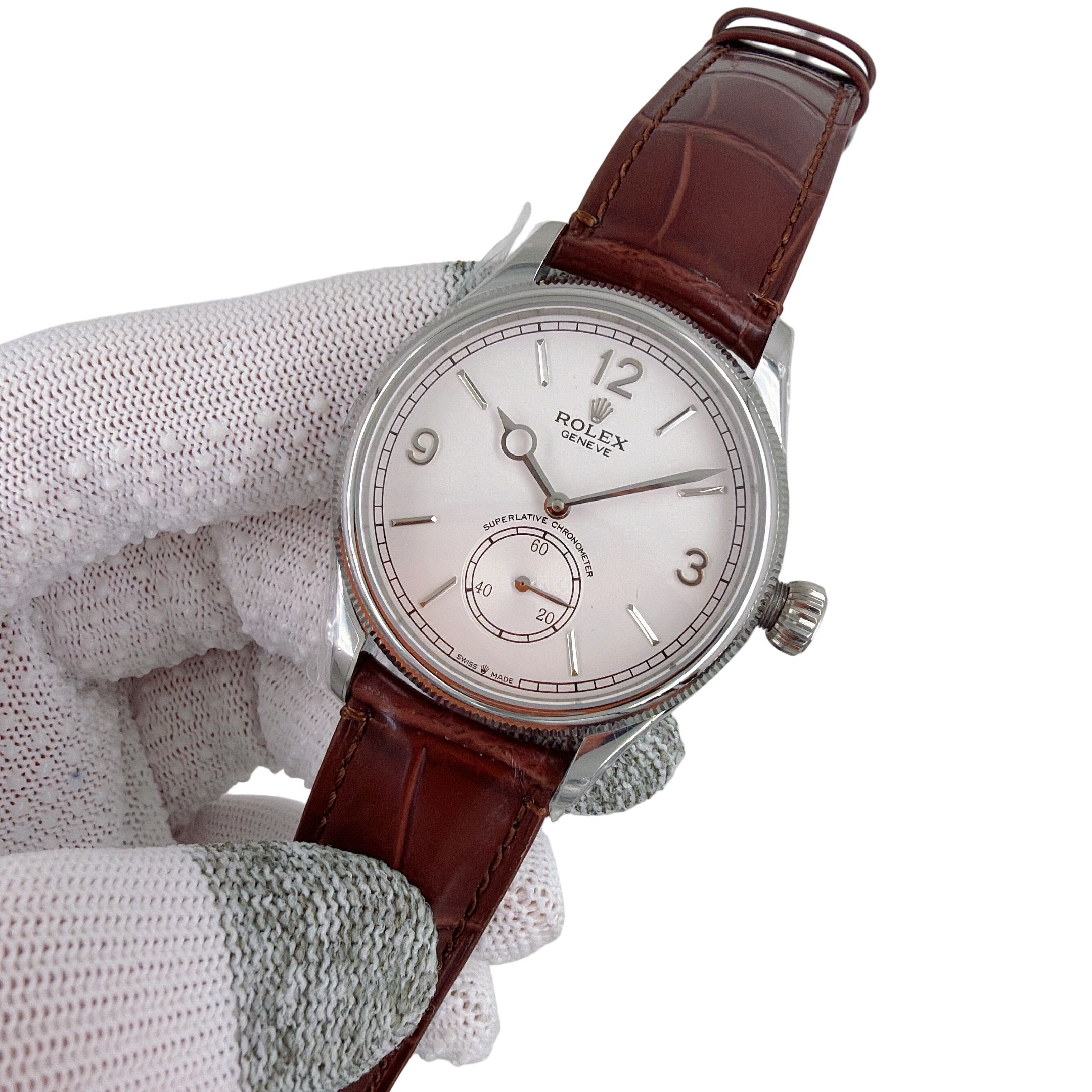 U1 Rolex Cellini Perpetual 1908 Ice Blue 39MM Sapphire Glass Upgraded Strap Automatic Stainless Steel Watch Bezel Men's Watch Case New - 4 of 8