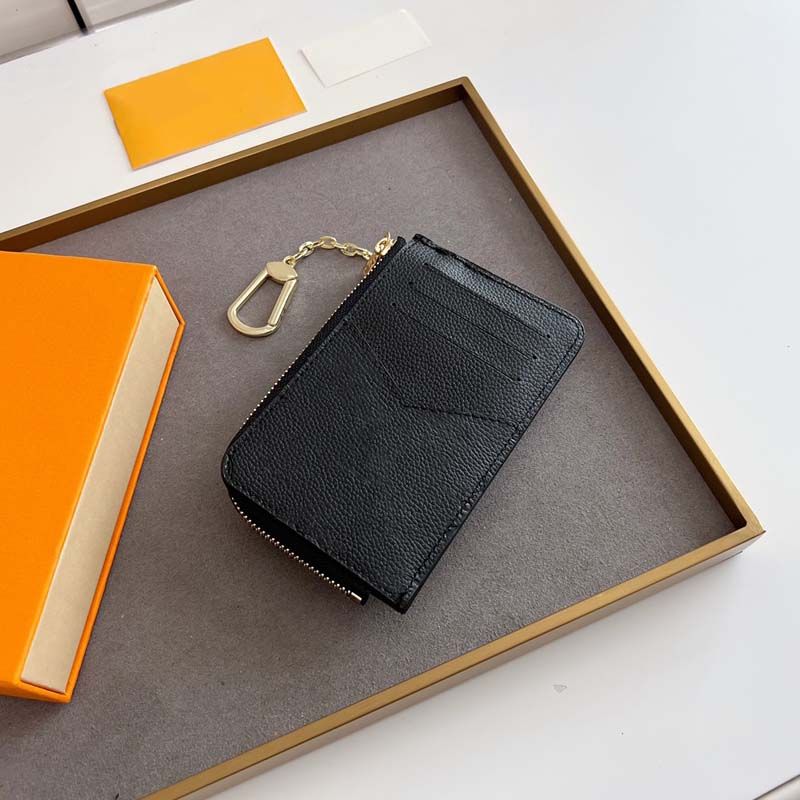 Designer wallet key chain pouch women Card Holder keychain Fashion purses embossed leather purse credit card mini wallets lady short money clutch bag with box PRPU - 2 of 8