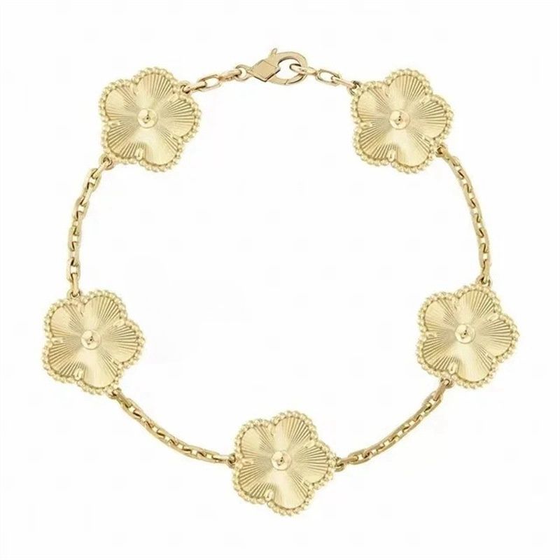 have 5 flower bracelet designer jewelry women bangle classic wedding gift white mother-of-pearl diamond bracelet fashion charm 18K gold plated 4 leaf clover bracelet - 3 of 9