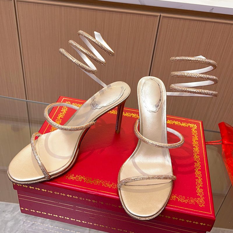 Designer Shoes Snake Strass stiletto Heels sandals Evening shoes women high heeled Luxury Designers Ankle Wraparound shoe factory footwear - 3 of 8