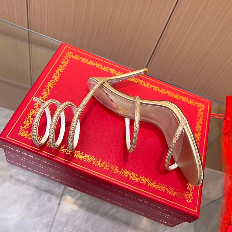 Designer Shoes Snake Strass stiletto Heels sandals Evening shoes women high heeled Luxury Designers Ankle Wraparound shoe factory footwear - 7 of 8
